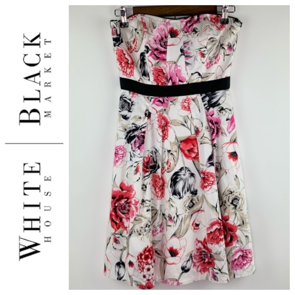 White House Black Market Dresses & Skirts - WHBM White Floral Strapless A Line Dress 0